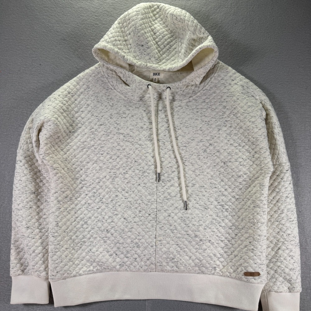 BKE Quilted Hooded Sweatshirt Womens Medium‎ Coconut Milk Fleece Comfort Classic